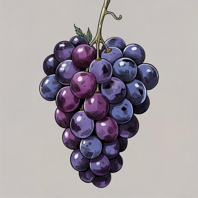 Purple Grapes Bunch Illustration
