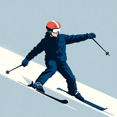 Boy skiing down snowy slope