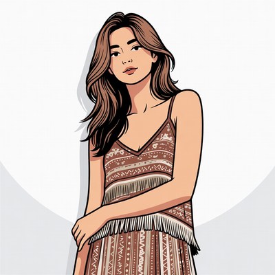 Asian woman in fringed slip dress