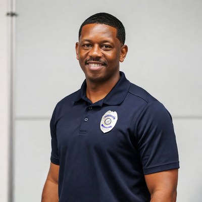 African-American man in police uniform