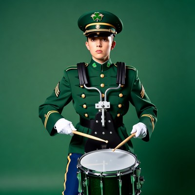 Drummer in green Irish military uniform