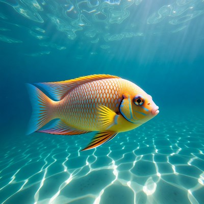 Vibrant Yellow Angelfish Underwater