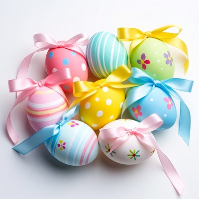 Colorful Easter Eggs with Ribbons