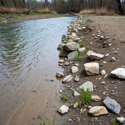 River with rocky bank and dirt path