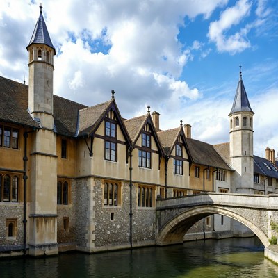 Historic Tudor Buildings and Bridge over River