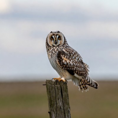 Short-eared Owl Perched on Post