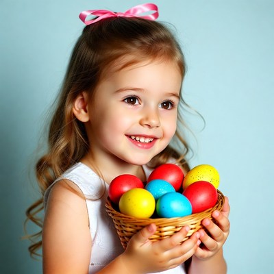 Girl holding colorful Easter eggs