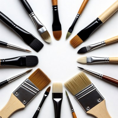 Assorted Paintbrushes Arranged in Circle