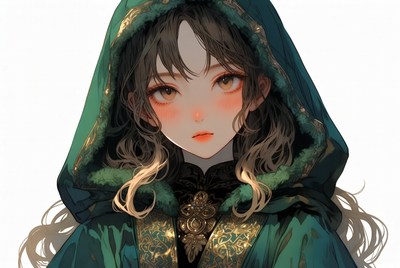 Anime girl in green hooded cloak