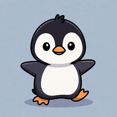 Cute cartoon penguin spreading wings