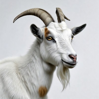 White goat with curved horns