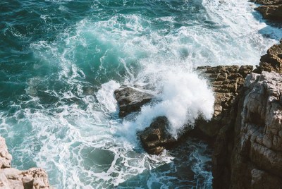 Ocean Waves Crashing on Rocks