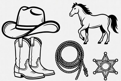 Cowboy Hat Boots Horse Lasso Star