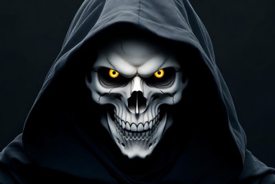 Hooded Skull with Glowing Yellow Eyes