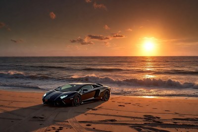 Black Lamborghini Aventador on Beach Sunset