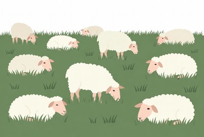 Herd of sheep grazing on grass