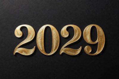 Golden 2029 Numbers on Black