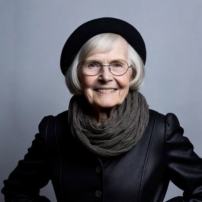 Elderly woman in black beret smiling