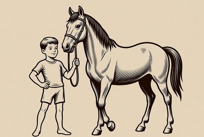Boy holding horse reins