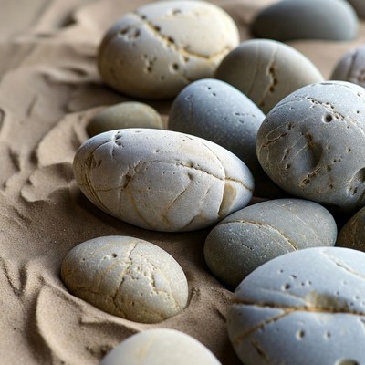 Smooth pebbles on sand