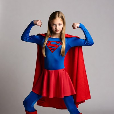 Girl posing in Supergirl costume