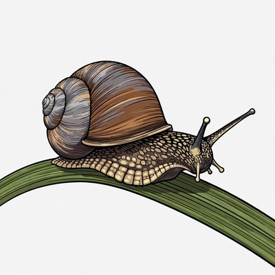 Snail on green leaf