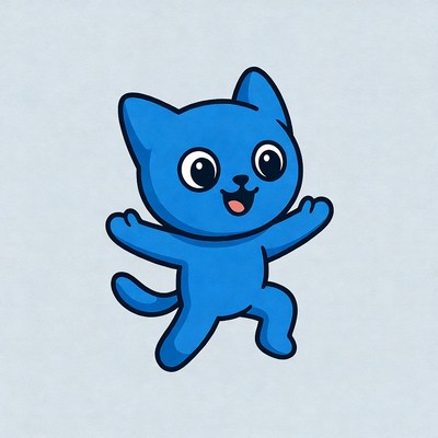 Happy blue cartoon cat dancing