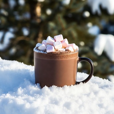 Hot Chocolate with Marshmallows in Snow