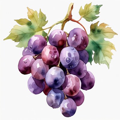 Purple Grapes with Leaves