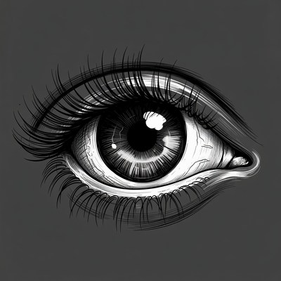 Detailed Black and White Eye Illustration