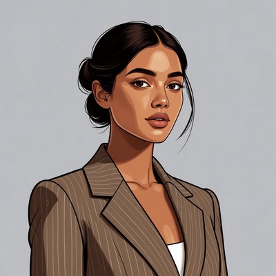 Beautiful Asian woman in pinstripe blazer