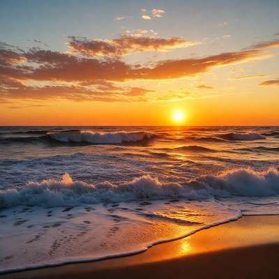 Sunset over ocean waves