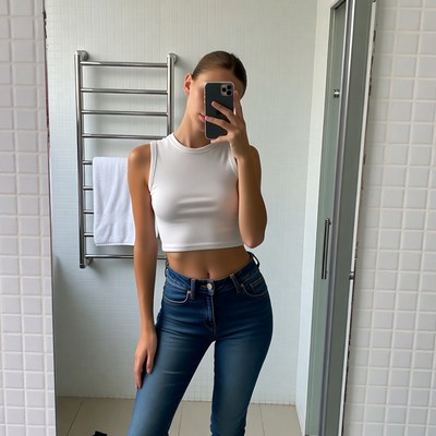 Woman taking bathroom selfie