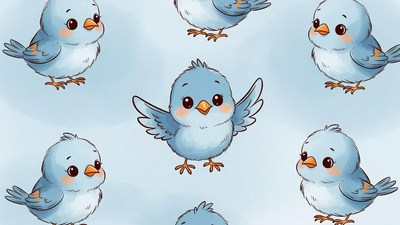 Cute Blue Birds Illustration Pattern
