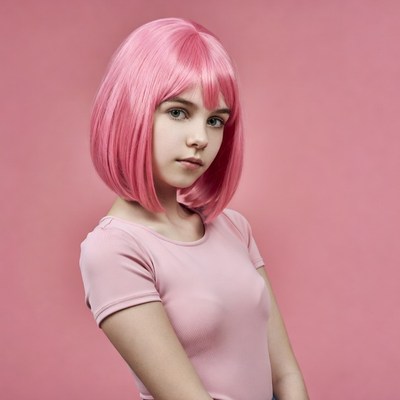 Girl with pink bob wig