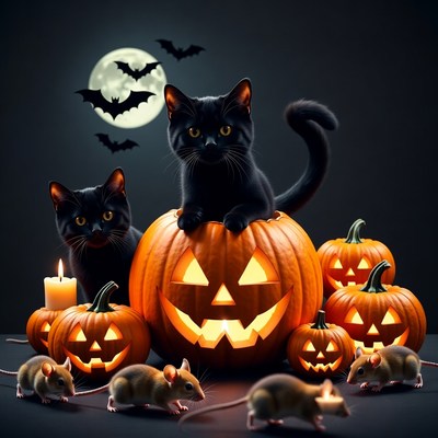 Black Cats in Halloween Pumpkin