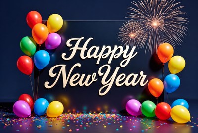 Happy New Year Balloons Fireworks