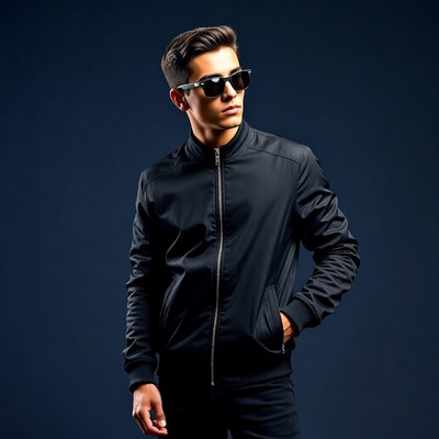 Young man in black bomber jacket