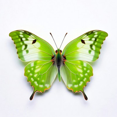 Green butterfly on white background