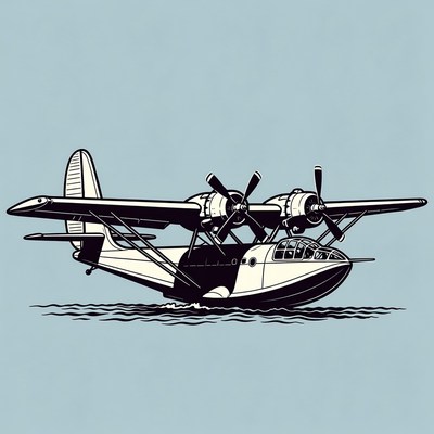 Vintage Seaplane Flying Over Water