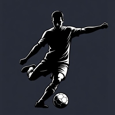 Soccer player kicking ball silhouette