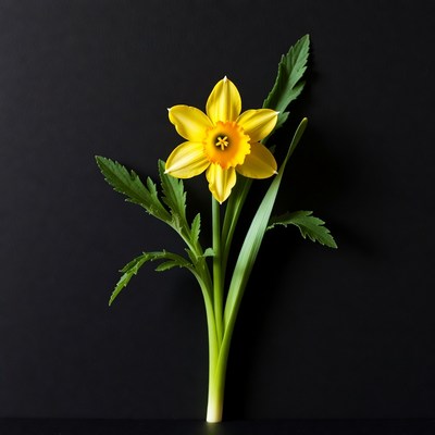 Yellow Daffodil on Black Background