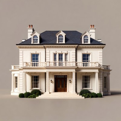 Elegant White Mansion with Balconies