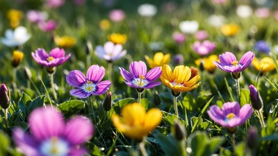 Colorful wildflowers in green meadow