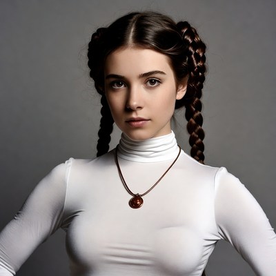 Girl with braided pigtails in turtleneck