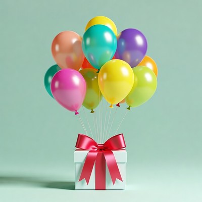 Colorful Balloons on Gift Box