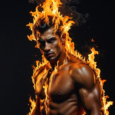 Muscular man engulfed in flames