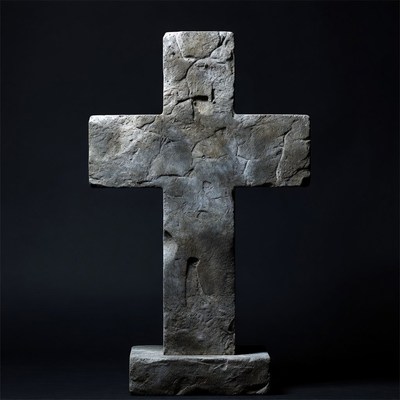 Stone Cross on Black Background