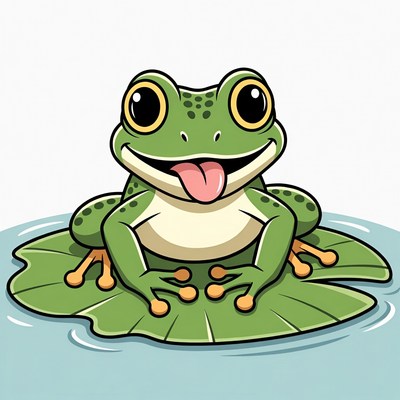 Cartoon Frog on Lily Pad
