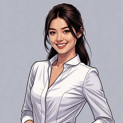 Smiling Asian woman in white shirt